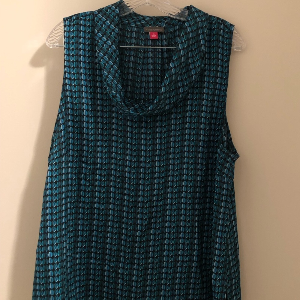 Vince Camuto Teal Patterned Sleeveless Cowl Neck Top